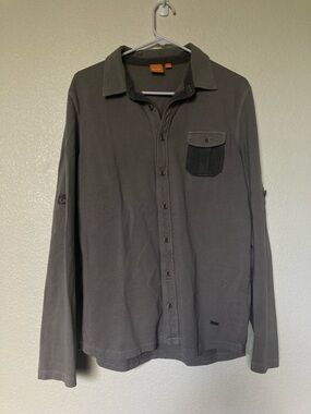 HUGO BOSS ORANGE Men's Dark Gray Button-Down Long Sleeve Shirt